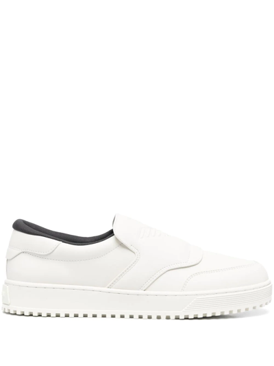 Shop Emporio Armani Embossed-logo Slip-on Sneakers In Weiss
