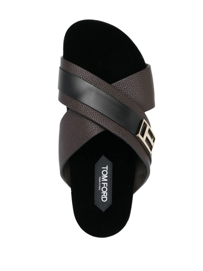 Shop Tom Ford Cross-strap Leather Sandals In Braun