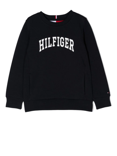 Shop Tommy Hilfiger Junior Logo-print Crew Neck Sweatshirt In Blau