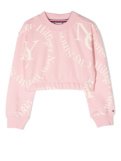 Shop Tommy Hilfiger Junior Logo-print Crew Neck Sweatshirt In Rosa