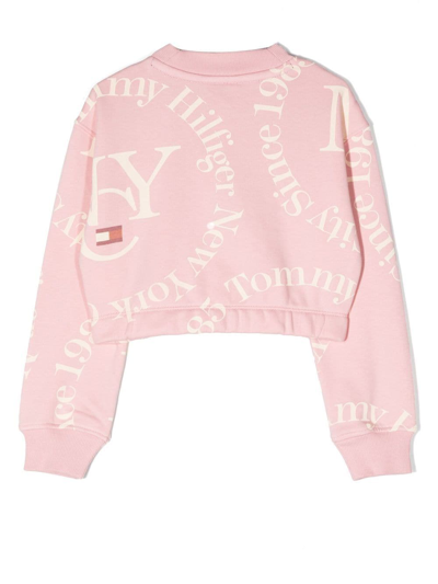 Tommy Hilfiger Junior Logo-print Crew Neck Sweatshirt In Rosa