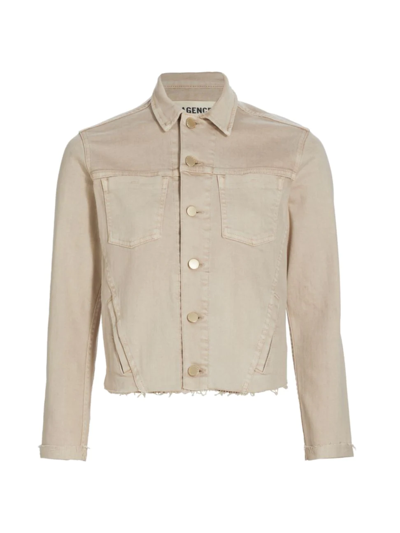 L'agence Janelle Cropped Frayed Stretch-denim Jacket In Biscuit