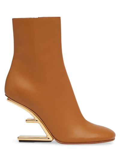 Shop Fendi Women's  First Leather Wedge Booties In Caramello