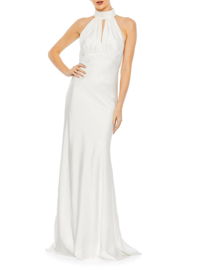 Shop Mac Duggal Women's Satin Halter Gown In White