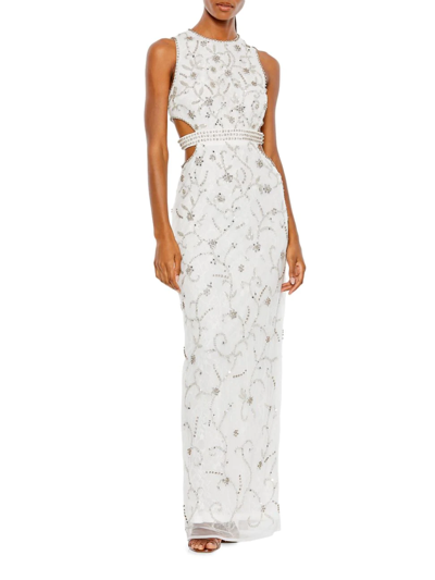 Shop Mac Duggal Women's Floral Beaded Column Gown In White