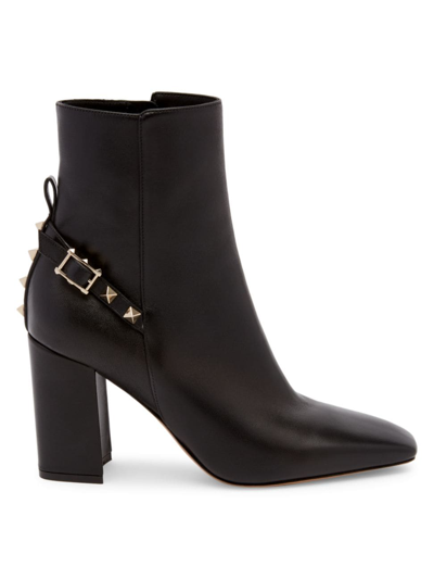 Shop Valentino Women's Rockstud Leather Block-heel Booties In Nero