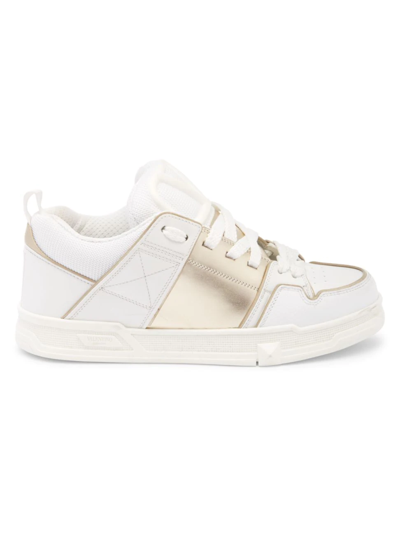 Shop Valentino Women's Open Skate Leather Low-top Sneakers In Bianco Platino