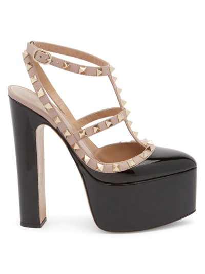 Shop Valentino Women's Rockstud Patent Leather Platform Pumps In Nero Poudre