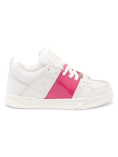 Shop Valentino Women's Open Skate Leather Low-top Sneakers In Bianco