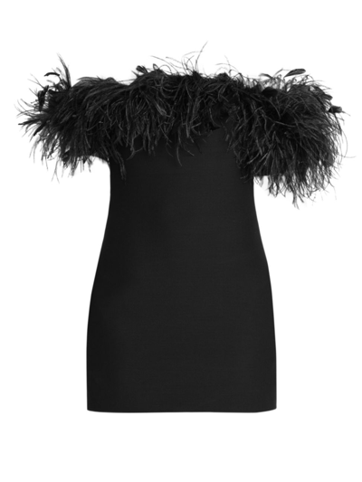 Shop Valentino Women's Feather-embellished Off-the-shoulder Minidress In Black