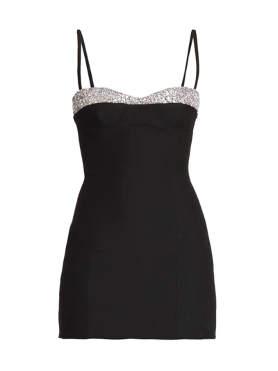 Shop Valentino Women's Crystal-embroidered Body-con Minidress In Black