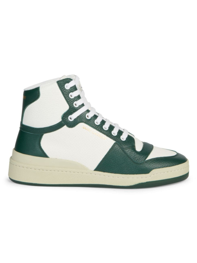 Shop Saint Laurent Men's Sl24 High-top Sneaker In White Dark Green