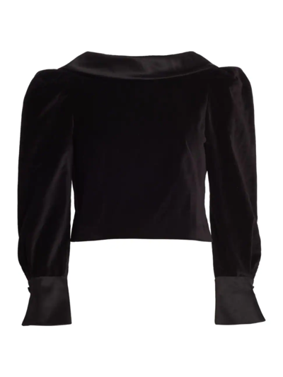Shop Anna Mason Women's Belle Velvet Cropped Top In Black With Black Satin