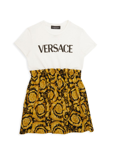 Shop Versace Little Girl's & Girl's Barocco Logo Jersey Dress In Black Gold