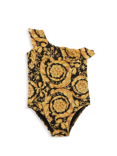 Shop Versace Baby Girl's Barocco One-piece Swimsuit In Black Gold