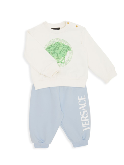Shop Versace Baby Boy's 2-piece Felpa + St. Medusa Logo Tracksuit In White Blue
