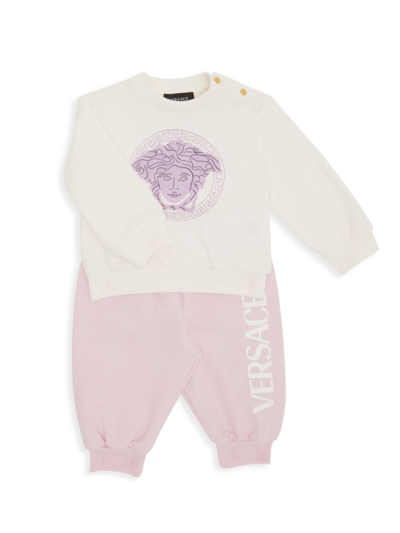 Shop Versace Baby Girl's 2-piece Felpa & St. Medusa Logo Tracksuit In White Pink