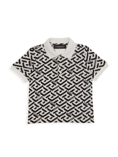Shop Versace Baby Boy's La Greca Piquet Polo Shirt In Black White