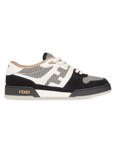 Shop Fendi Men's Match Vitello Leather & Tonal Logo Jacquard Sneakers In Black White