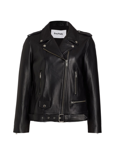 Shop Ena Pelly Women's Core Oversized New Yorker Leather Biker Jacket In Black Silver