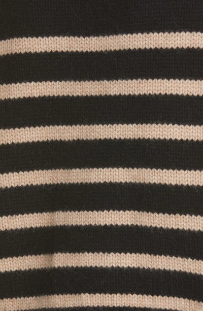 Shop La Ligne Mini Marin Stripe V-neck Cardigan In Black / Tan