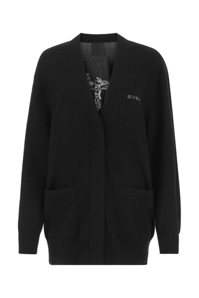 Shop Givenchy Logo Embroidered Knit Cardigan In Black