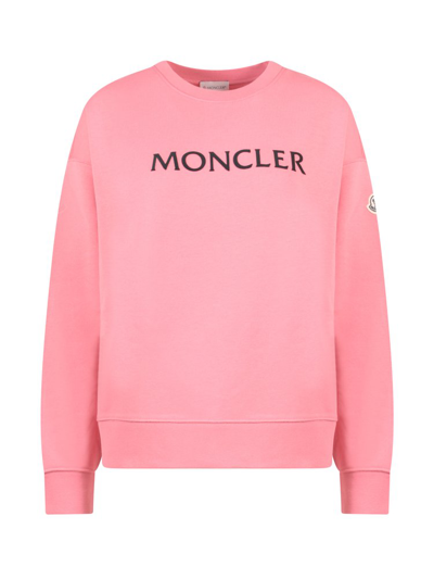 Shop Moncler Logo Patch Crewneck Sweatshirt In Pink