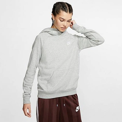 Shop Nike Women's Sportswear Essential Fleece Funnel-neck Pullover Hoodie In Dark Grey Heather/matte Silver/white