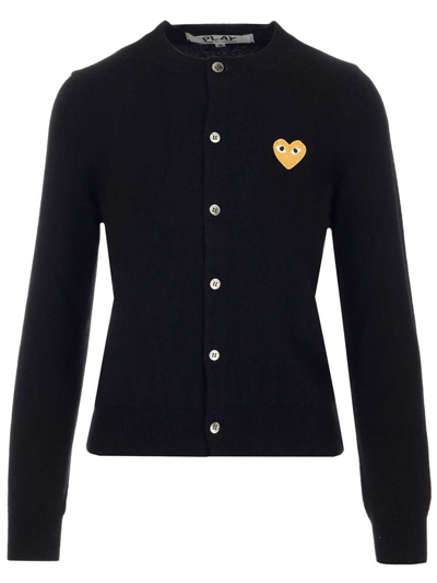 Shop Comme Des Garçons Play Heart Patched Buttoned Cardigan In Black