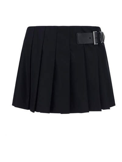 Shop Prada Logo Detailed Pleated Mini Skirt In Black
