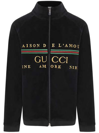 Gucci Kids' Maison De L'amour Zipped Chenille Jacket In Black | ModeSens