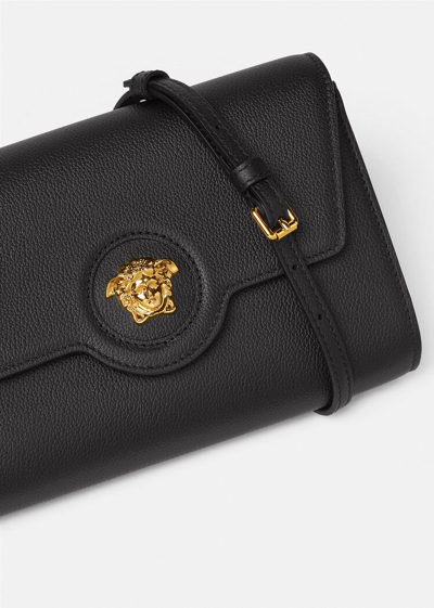 Versace La Medusa Crossbody Bag In Black+gold