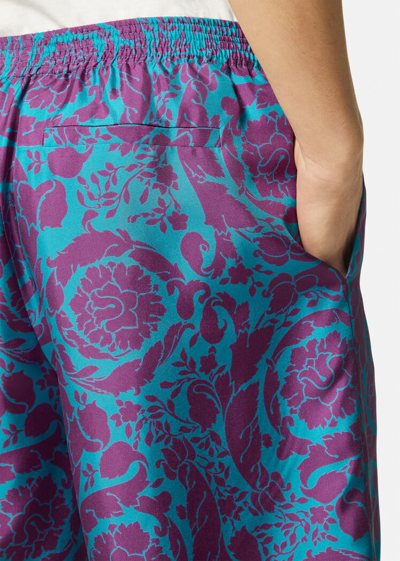 Shop Versace Barocco Silhouette Silk Shorts, Male, Fuchsia+turquoise, 56