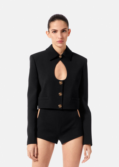 Shop Versace Medusa Cutout Virgin Wool Jacket, Female, Black, 46