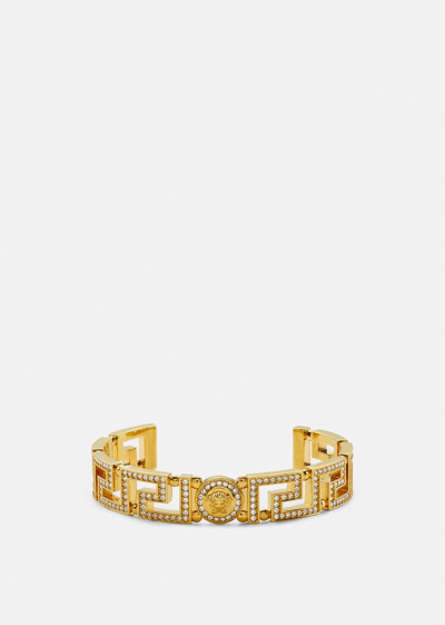 Shop Versace Crystal Medusa Greca Cuff Bracelet In Gold