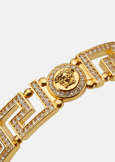 Shop Versace Crystal Medusa Greca Cuff Bracelet In Gold