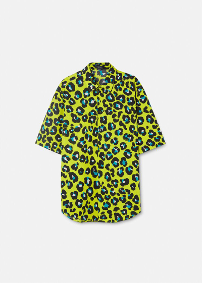 Shop Versace Daisy Leopard Shirt, Male, Multicolor, 56