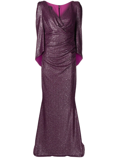 Shop Talbot Runhof Socrates Laminated Jersey Gown In Purple