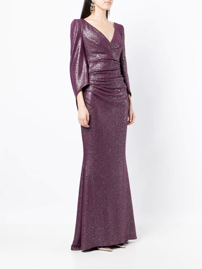 Shop Talbot Runhof Socrates Laminated Jersey Gown In Purple