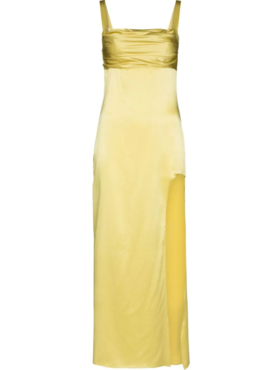 Shop De La Vali La Noche Silk Midi Dress In Yellow
