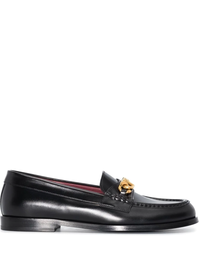 Shop Valentino Vlogo Chain Leather Loafers In Black