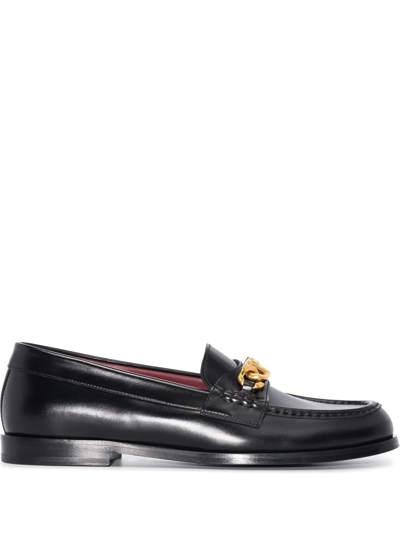 Valentino Black Vlogo Signature Leather Loafers In Black