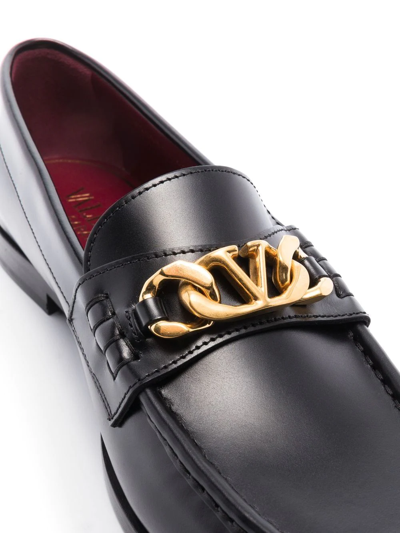 Shop Valentino Vlogo Chain Leather Loafers In Black