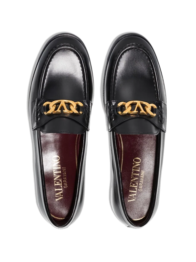 Shop Valentino Vlogo Chain Leather Loafers In Black