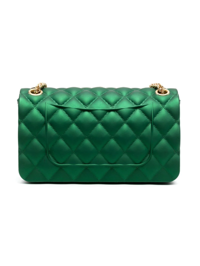 Shop Monnalisa Crystal-embellished Quilted Shoulder Bag In Green