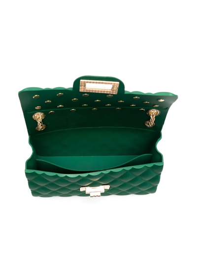 Shop Monnalisa Crystal-embellished Quilted Shoulder Bag In Green