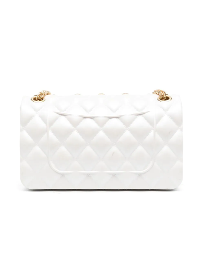Shop Monnalisa Crystal-embellished Quilted Shoulder Bag In White