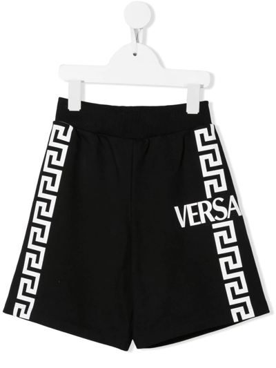 Shop Versace Logo Track Shorts In Black
