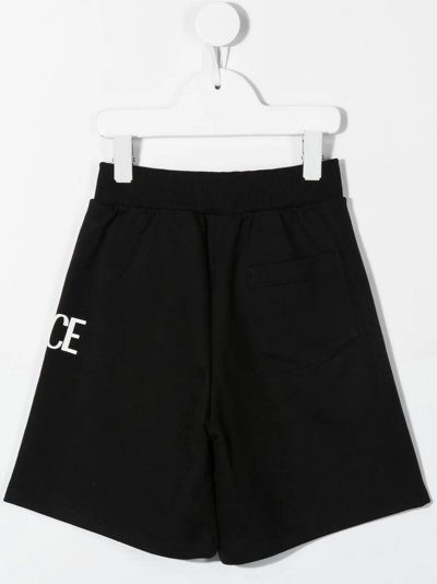 Versace Teen Greca-logo Cotton Track Shorts In Black
