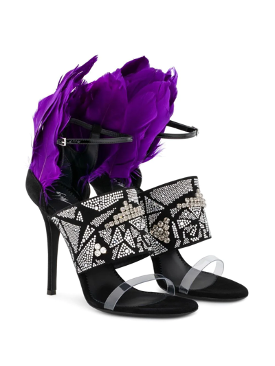 Giuseppe Zanotti Talia Feather-trim Crystal-embellished Sandals In Black